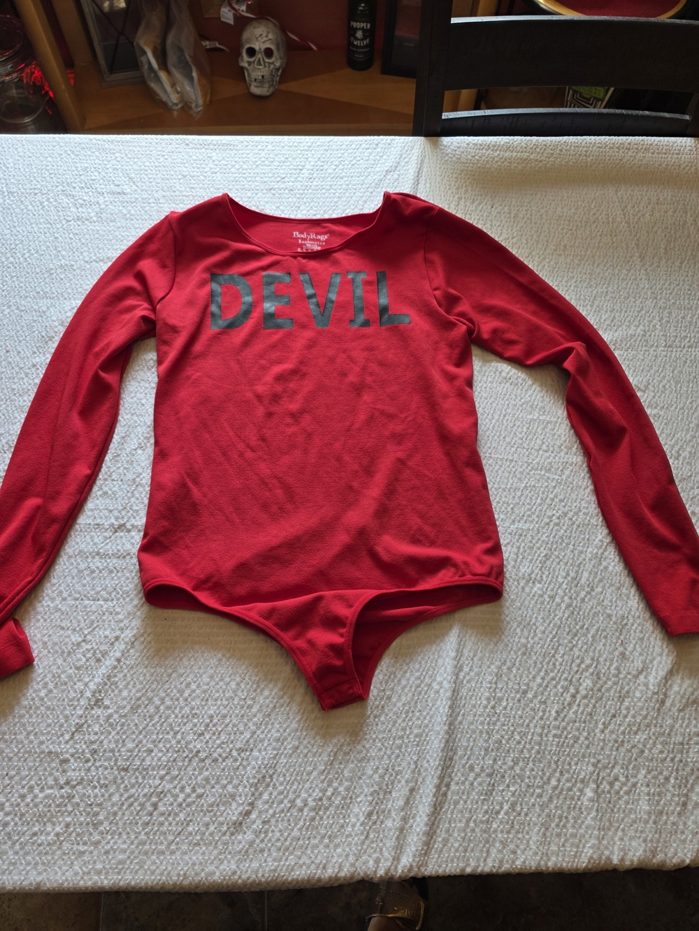 Red 'DEVIL' Long-Sleeve Bodysuit L/Xl